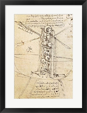 Framed Art Vertically Standing Bird's-winged Flying Machine by Leonardo Da Vinci Wall Decor 18x24 Artwork