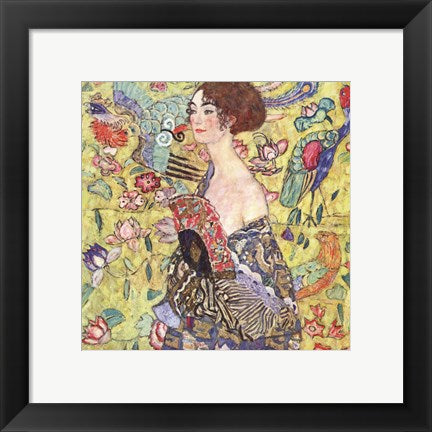 Framed Art Lady with Fan by Gustav Klimt Wall Decor 18x24 Artwork