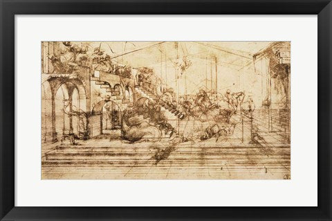 Framed Art Perspective Study for the Background of The Adoration of the Magi by Leonardo Da Vinci Wall Decor 18x24 Artwork