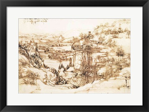 Framed Art Frame Art Arno Landscape, 5th August, 1473 by Leonardo Da Vinci Wall Decor 18x24 Artwork