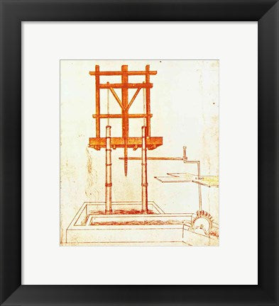 Framed Art Hydraulic Water Pump for a Fountain by Leonardo Da Vinci Wall Decor 18x24 Artwork