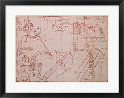 Framed Art Studies of Hydraulic Devices by Leonardo Da Vinci Wall Decor 18x24 Artwork