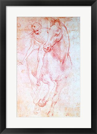 Framed Art Study of a Horse and Rider, c.1481 by Leonardo Da Vinci Wall Decor 18x24 Artwork