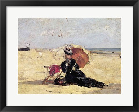 Framed Art Woman with a Parasol on the Beach, 1880 by Eugene Louis Boudin Wall Decor 18x24 Artwork