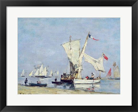 Framed Art Sailing Boats, c.1869 by Eugene Louis Boudin Wall Decor 18x24 Artwork