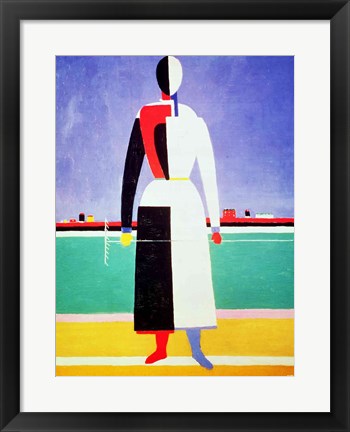 Framed Art Woman with a Rake by Kazimir Malevich Wall Decor 18x24 Artwork