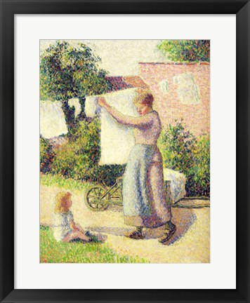 Framed Art Woman Hanging up the Washing, 1887 by Camille Pissarro Wall Decor 18x24 Artwork