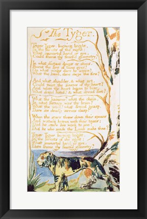 Framed Art The Tyger, from Songs of Innocence by William Blake Wall Decor 18x24 Artwork