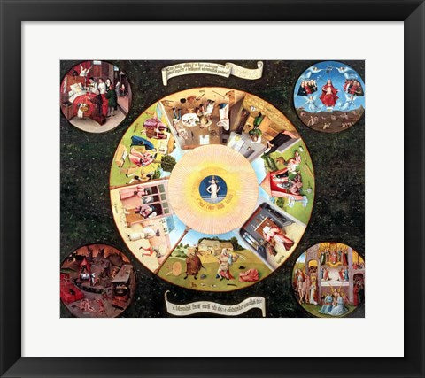 Framed Art Tabletop of the Seven Deadly Sins and the Four Last Things by Hieronymus Bosch Wall Decor 18x24 Artwork
