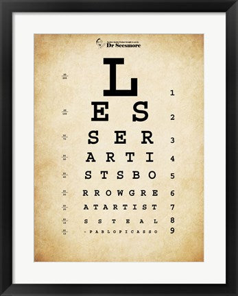 Framed Art Picasso Eye Chart Wall Decor 18x24 Artwork
