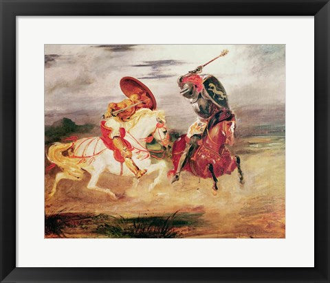 Framed Art Two Knights Fighting in a Landscape by Eugene Delacroix Wall Decor 18x24 Artwork