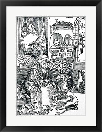 Framed Art St. Jerome in his study pulling a thorn from a lion's paw by Albrecht Durer Wall Decor 18x24 Artwork
