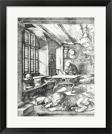Framed Art St. Jerome in his Study, 1514 by Albrecht Durer Wall Decor 18x24 Artwork