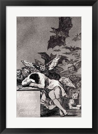 Framed Art The Sleep of Reason Produces Monsters by Francisco De Goya Wall Decor 18x24 Artwork