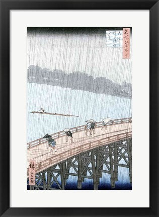 Framed Art Sudden Shower over Shin-Ohashi Bridge by Utagawa Hiroshige Wall Decor 18x24 Artwork