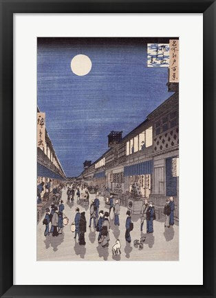 Framed Art Night time view of Saruwaka Street by Utagawa Hiroshige Wall Decor 18x24 Artwork