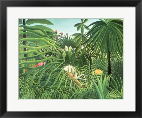 Framed Art Jaguar Attacking a Horse, 1910 by Henri Rousseau Wall Decor 18x24 Artwork
