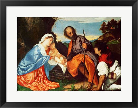 Framed Art The Holy Family and a Shepherd by Titian Wall Decor 18x24 Artwork