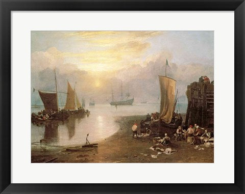 Framed Art Sun Rising Through Vapour: Fishermen Cleaning and Selling Fish, c.1807 by J.M.W. Turner Wall Decor 18x24 Artwork