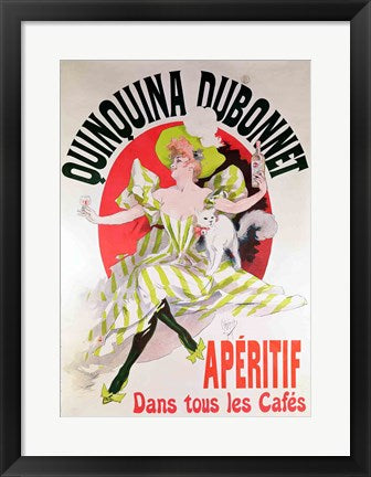 Framed Art Poster advertising 'Quinquina Dubonnet' aperitif, 1895 by Jules Cheret Wall Decor 18x24 Artwork