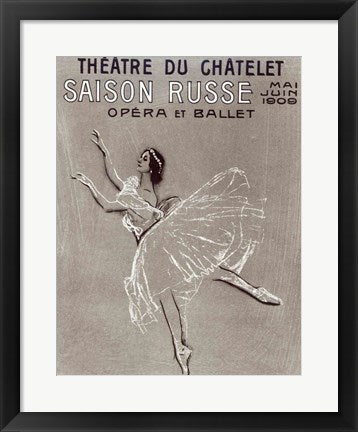 Framed Art Poster for the 'Saison Russe' at the Theatre du Chatelet, 1909 by Valentin aleksandrovich Serov Wall Decor 18x24 Artwork
