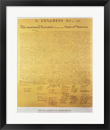 Framed Art Frame Art Declaration of Independence of the 13 United States of America of 1776 Wall Decor 18x24 Artwork