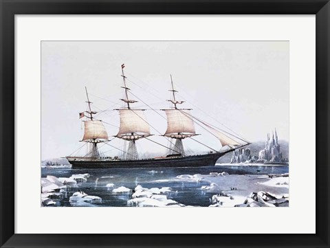 Framed Art Frame Art Clipper Ship Red Jacket in the ice off Cape Horn on her passage from Australia to Liverpool by Nathaniel Currier Wall Decor 18x24 Artwork