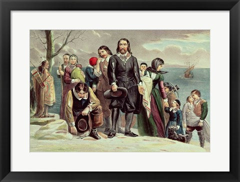 Framed Art The Landing of the Pilgrims at Plymouth, Massachusetts, December 22nd 1620 by Charles Lucy Wall Decor 18x24 Artwork