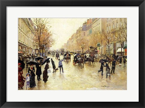 Framed Art Frame Art Boulevard Poissonniere in the Rain by Jean Beraud Wall Decor 18x24 Artwork