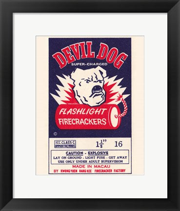 Framed Art Devil Dog Firecrackers Framed Art for your Home Wall Decor 18x24 Artwork