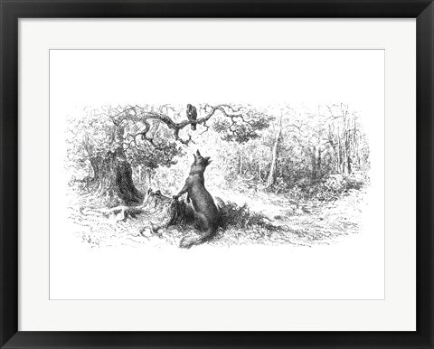 Framed Art The Crow and the Fox by Gustave Dore Wall Decor 18x24 Artwork