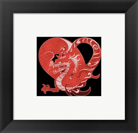 Framed Art Red Dragon Wall Decor 18x24 Artwork