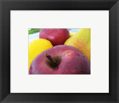 Framed Art Closeup of an Apple, Lemon and Pear Wall Decor 18x24 Artwork