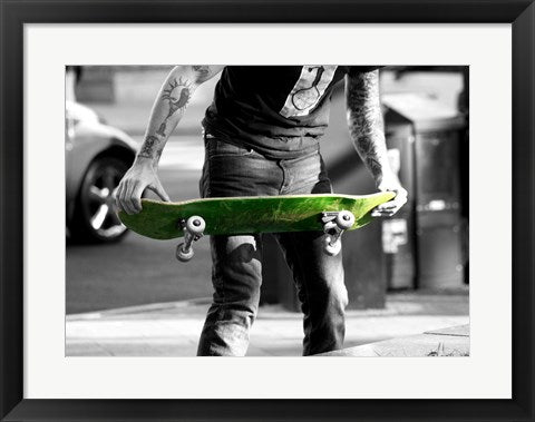 Framed Art Green Skateboard Wall Decor 18x24 Artwork