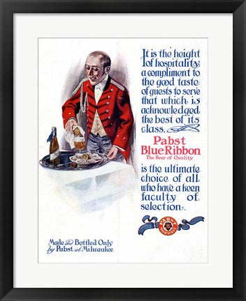 Framed Art Pabst Blue Ribbon Beer 1911 Wall Decor 18x24 Artwork
