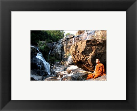 Framed Art Buddhist Monk In Mae Klang Waterfall Wall Decor 18x24 Artwork
