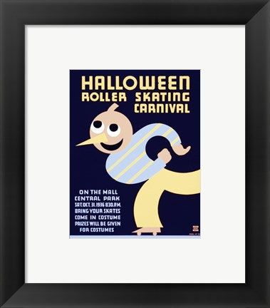Framed Art Halloween Roller Skating Carnival, WPA Poster,1936 Wall Decor 18x24 Artwork