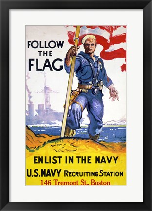 Framed Art Follow the Flag Framed Art for your Home Wall Decor 18x24 Artwork