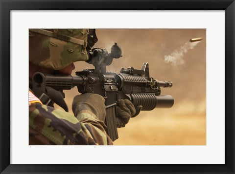 Framed Art M4 Carbine Firing Wall Decor 18x24 Artwork