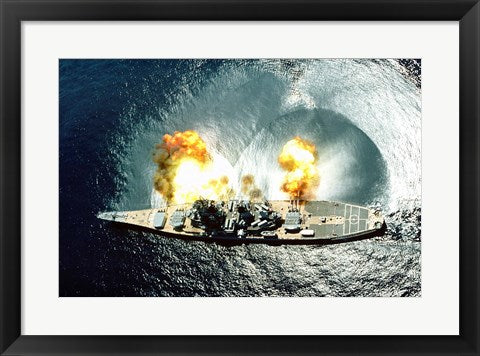Framed Art USS Iowa Firing Guns Wall Decor 18x24 Artwork