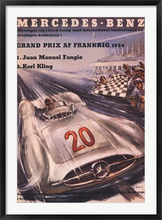 Framed Art Mercedes Benz 1954 Grand Prix Wall Decor 18x24 Artwork