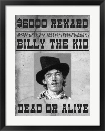 Framed Art Billy The Kid Wanted Poster Wall Decor 18x24 Artwork