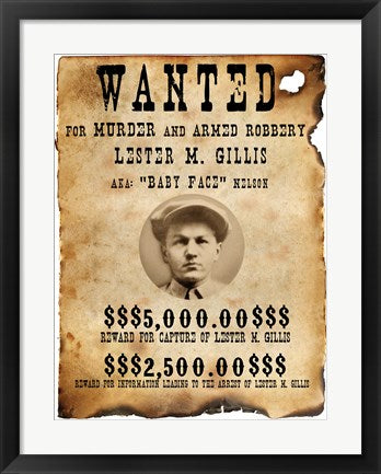 Framed Art Baby Face Nelso Wanted Poster Wall Decor 18x24 Artwork