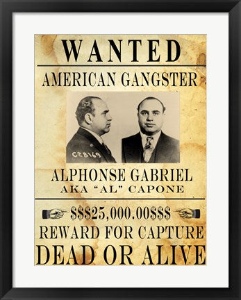 Framed Art Al Capone Wanted Poster Framed Art for your Home Wall Decor 18x24 Artwork