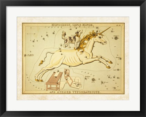 Framed Art Monoceros Canis Minor and Atelier Typographique Wall Decor 18x24 Artwork