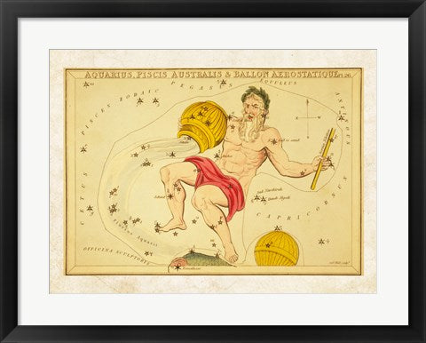 Framed Art Frame Art Aquarius, Pices Australis & Ballon Aerostatique Constellation Wall Decor 18x24 Artwork