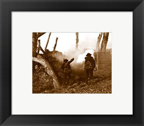 Framed Art Two American Soldiers Storming a Bunker Wall Decor 18x24 Artwork