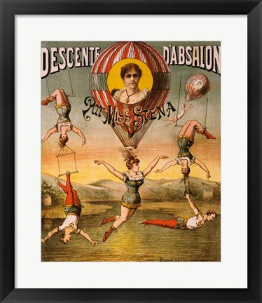 Framed Art Frame Art Descente d'Absalon par Miss Stena, Circus Poster, 1890 Wall Decor 18x24 Artwork