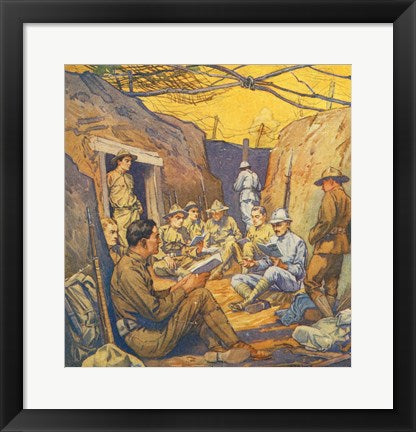 Framed Art Studying French in the Trenches Wall Decor 18x24 Artwork