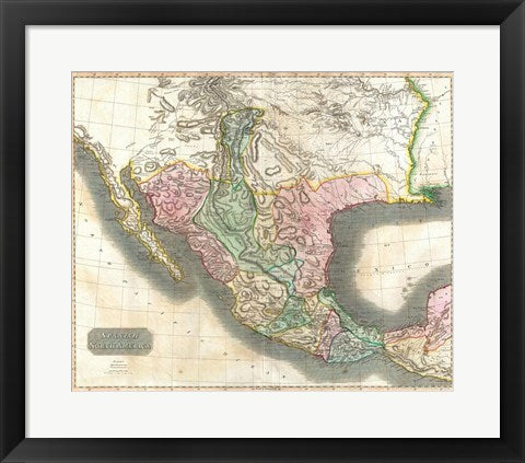 Framed Art 1814 Thomson Map of Mexico and Texas Wall Decor 18x24 Artwork